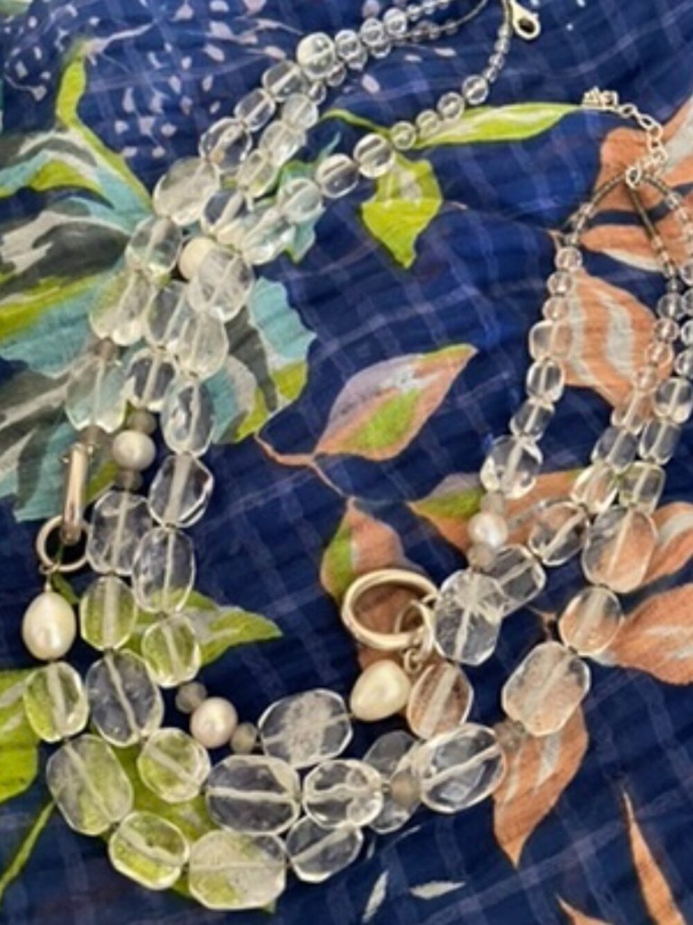 SILPADA 3-strand WHITE HEAT necklace, crystal, pearl .925 silver rings